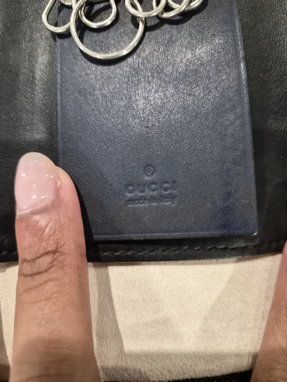 Gucci Black & Navy Embossed GG Leather Key Holder